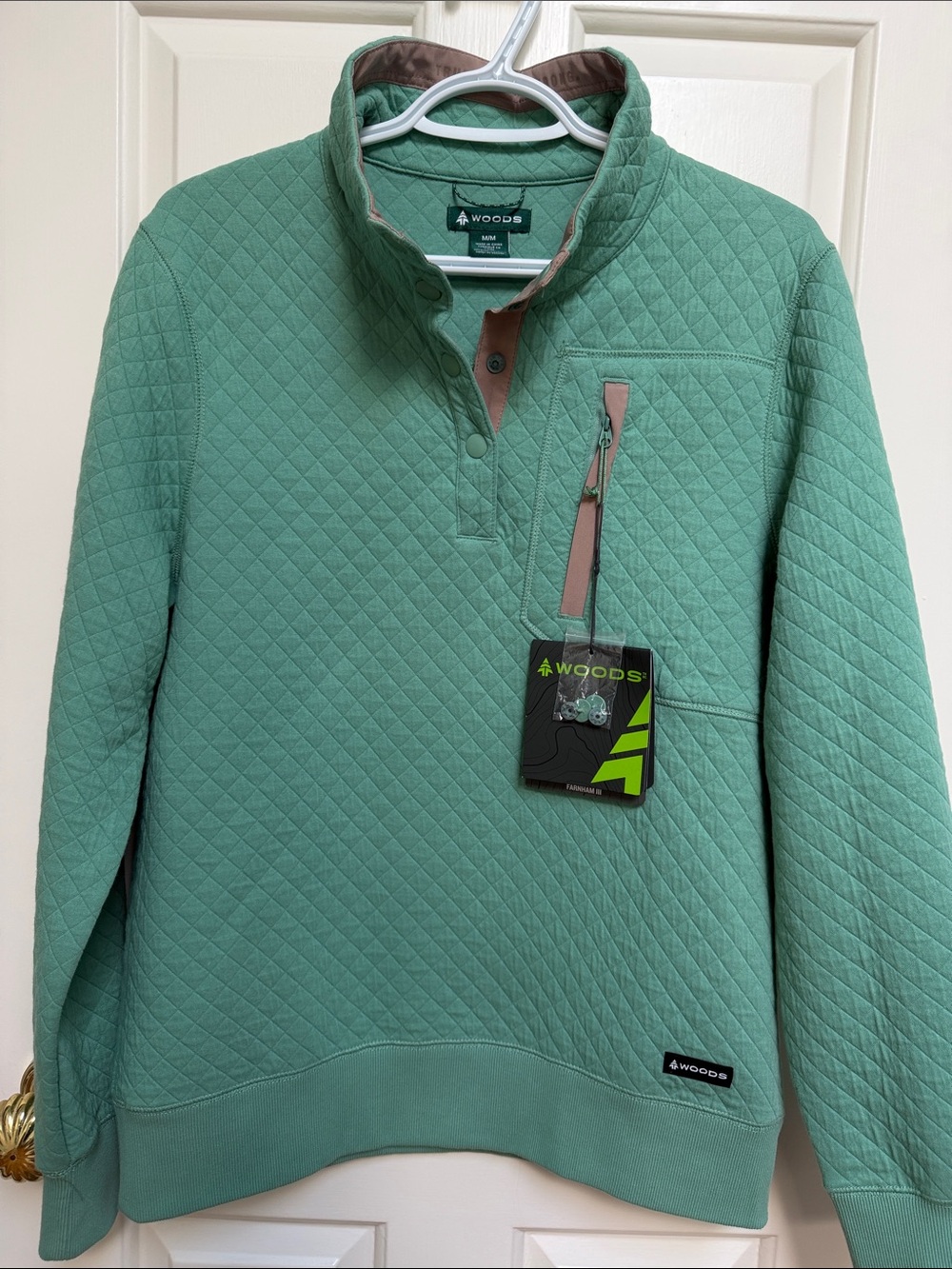 NWT Woods Farnham III Cottage Green quilted pullover 1/4 snap domes - camping
